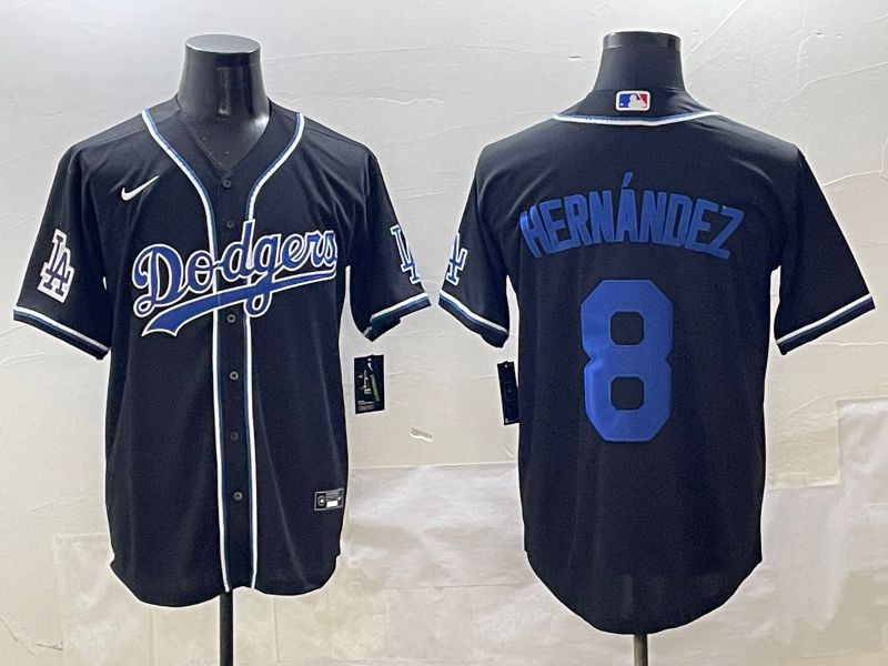 Men 2025 Los Angeles Dodgers #8 Hernandez Black Three generations Fashion Nike MLB Jersey style 13